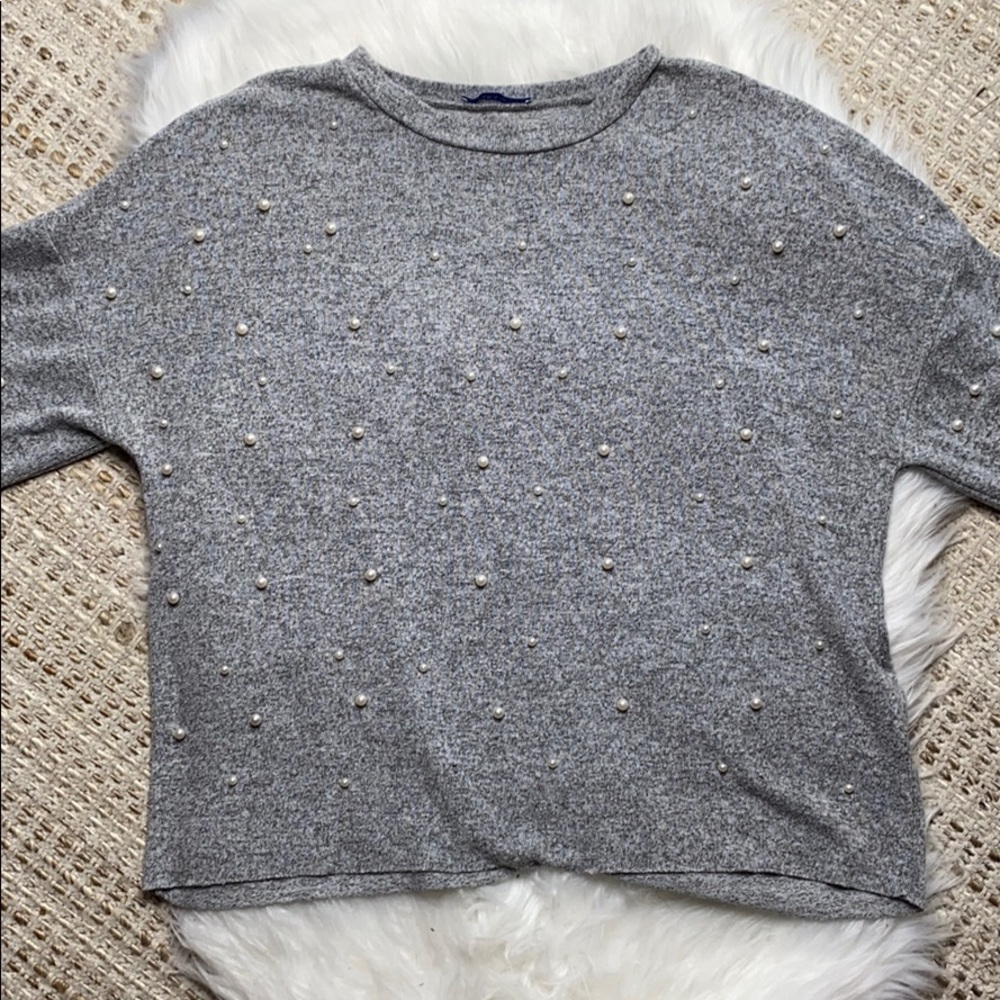 Zara Grey Sweater with Pearl Detailing
